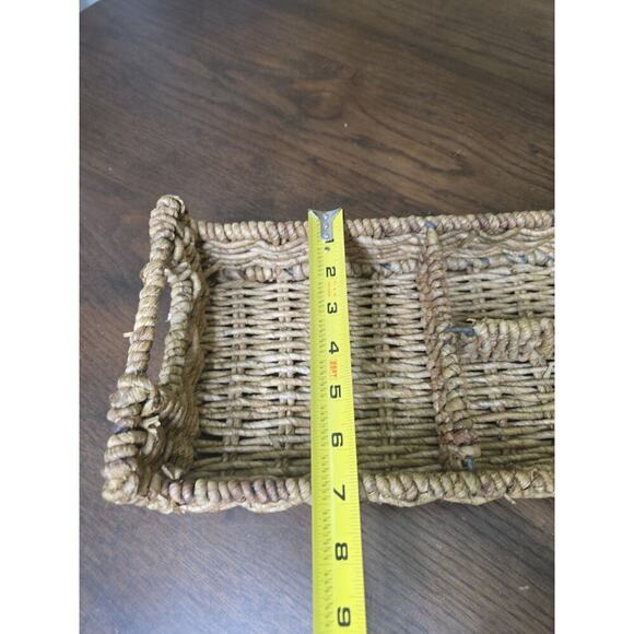 Handwoven Rectangular Wicker Basket with Handles – 14" x 8" – 3 Compartments - Picture 3 of 16